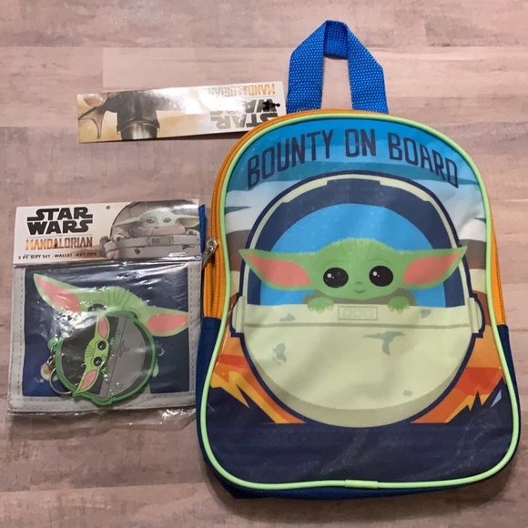 STAR WARS MANDALORIAN GROGU KIDS BACKPACK AND WALLET WITH KEYCHAIN - Picture 1 of 5